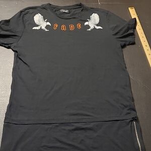 Zara Man  Black Tee FADE with White Bird Embroidery